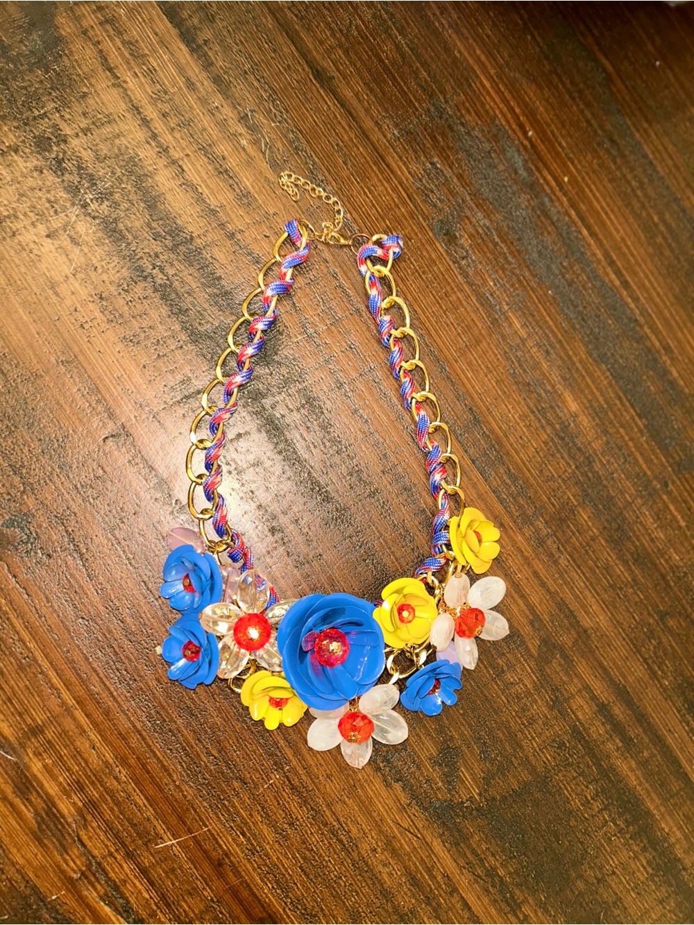Floral Statement Necklace - Blue & Yellow Blossom Design